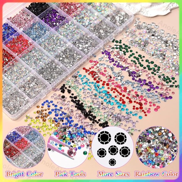22000PCS Color Rhinestones for Bedazzling, 28 Grids 2-6mm Non-Hotfix Gems Stones - Picture 2 of 3